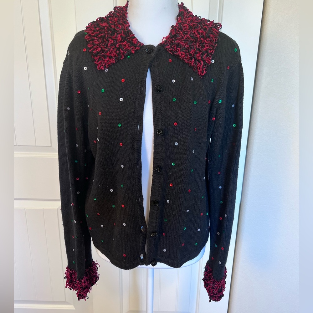 Vintage Christopher & Banks Removable Collar Sequins Christmas Sz Medium